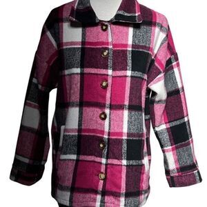 Women's Pink Plaid Flannel Oversize Shacket Size XS